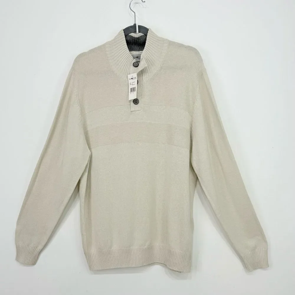 Sun River Clothing Co. Ivory Heather Quarter Button Cotton Pullover Sweater NEW
